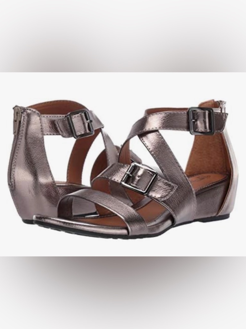 Euro Soft 1.5” Wedge Gladiator Sandal in Pewter Faux-Leather w Back Zip (Sz 10) - Picture 3 of 11